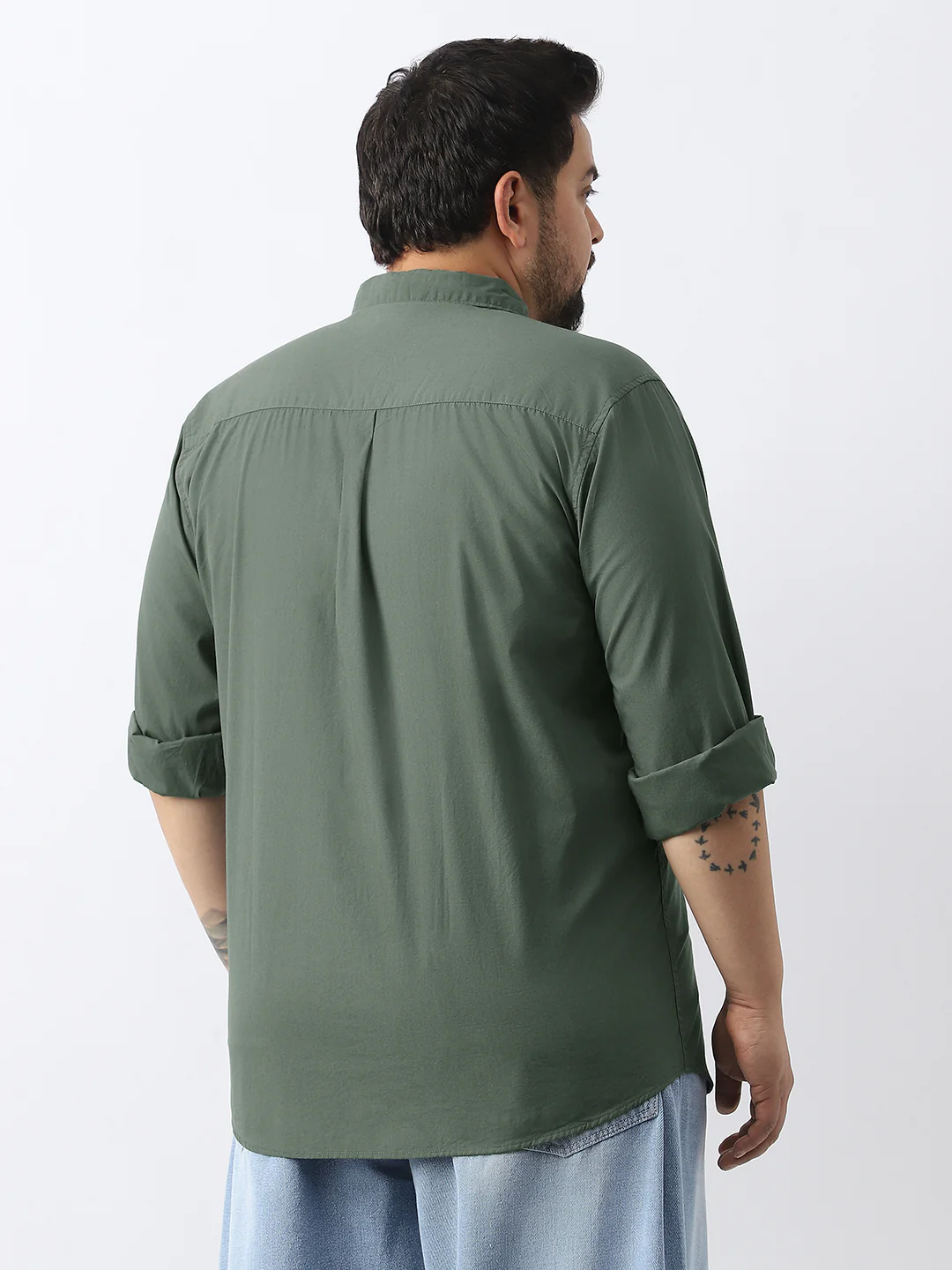 Plus Men's Sage Green Cotton Full Sleeve Regular Fit Casual Solid Shirt - Image 4