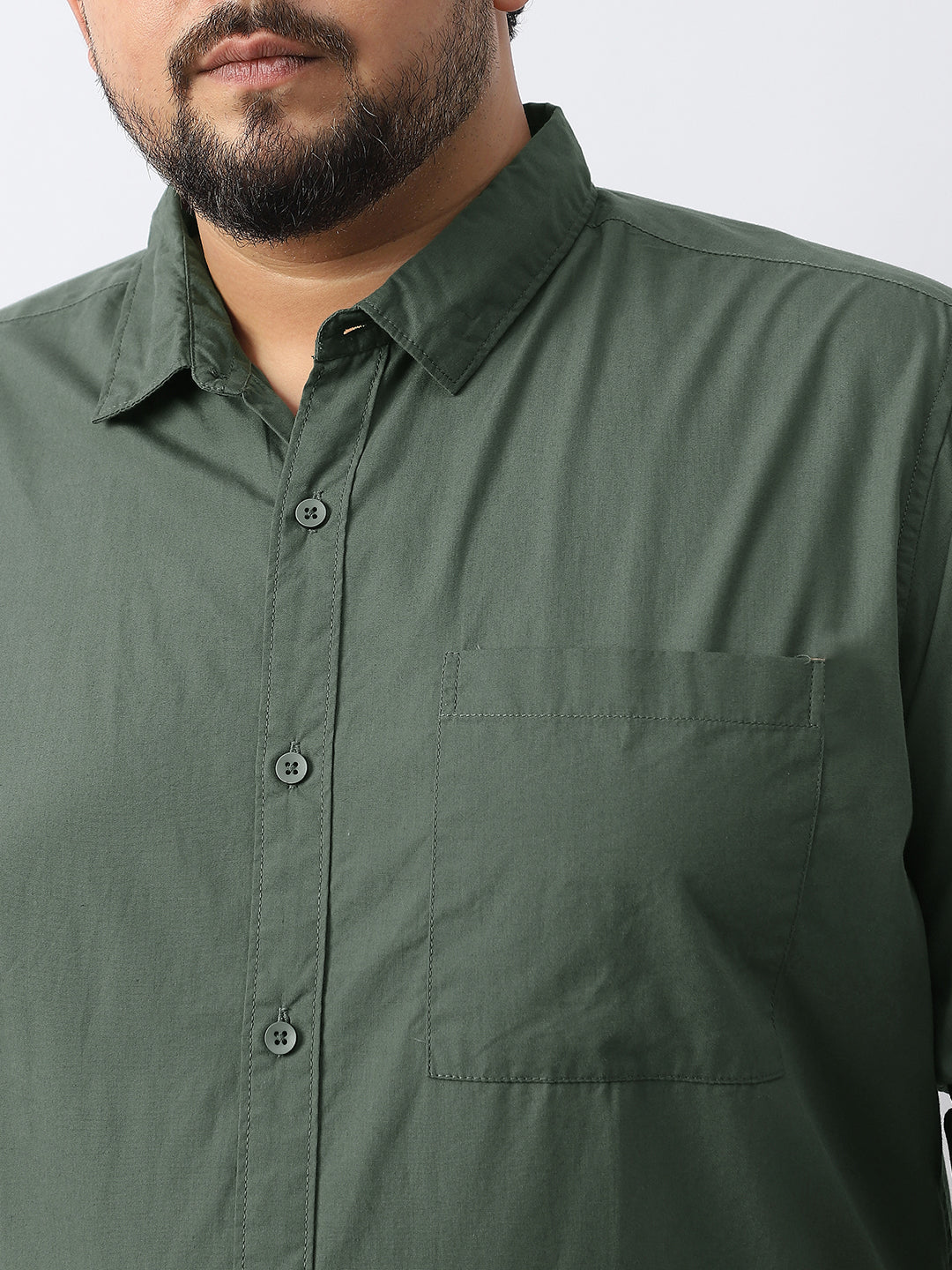 Plus Men's Sage Green Cotton Full Sleeve Regular Fit Casual Solid Shirt - Image 6