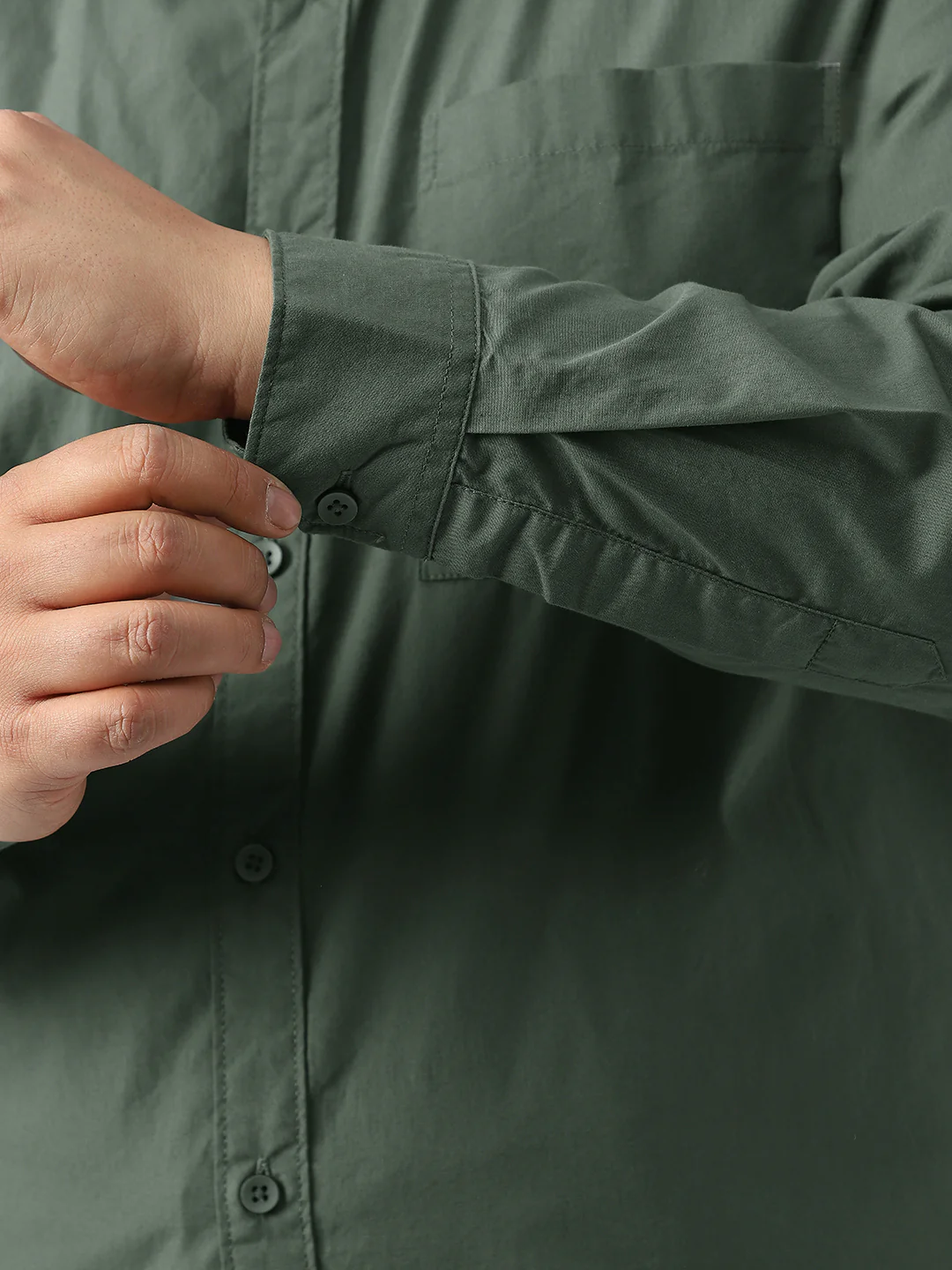 Plus Men's Sage Green Cotton Full Sleeve Regular Fit Casual Solid Shirt - Image 7