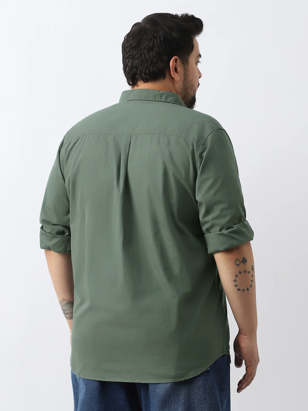 Plus Men's Sage Green Cotton Full Sleeve Regular Fit Casual Solid Shirt - Image 3