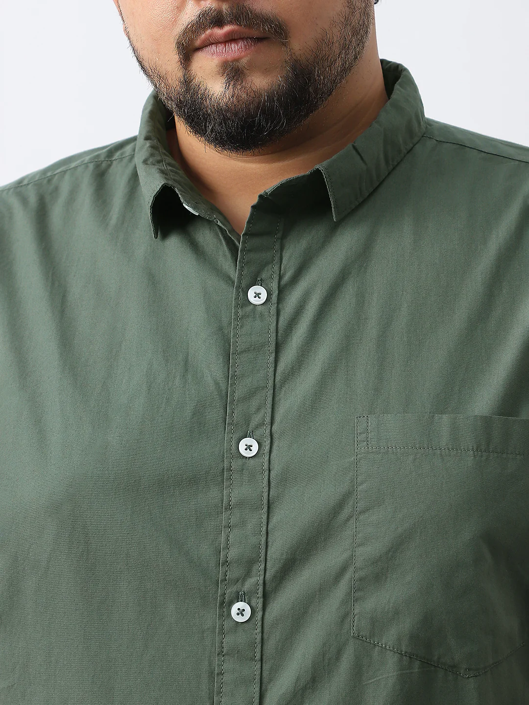 Plus Men's Sage Green Cotton Full Sleeve Regular Fit Casual Solid Shirt - Image 5