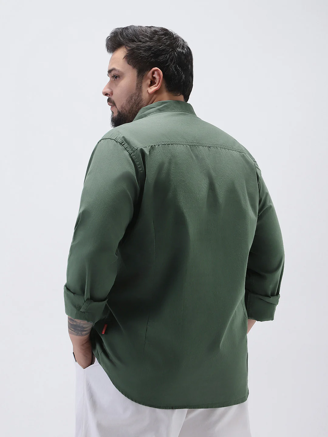 Plus Men's Sage Green Cotton Full Sleeve Regular Fit Casual Solid Shirt - Image 4