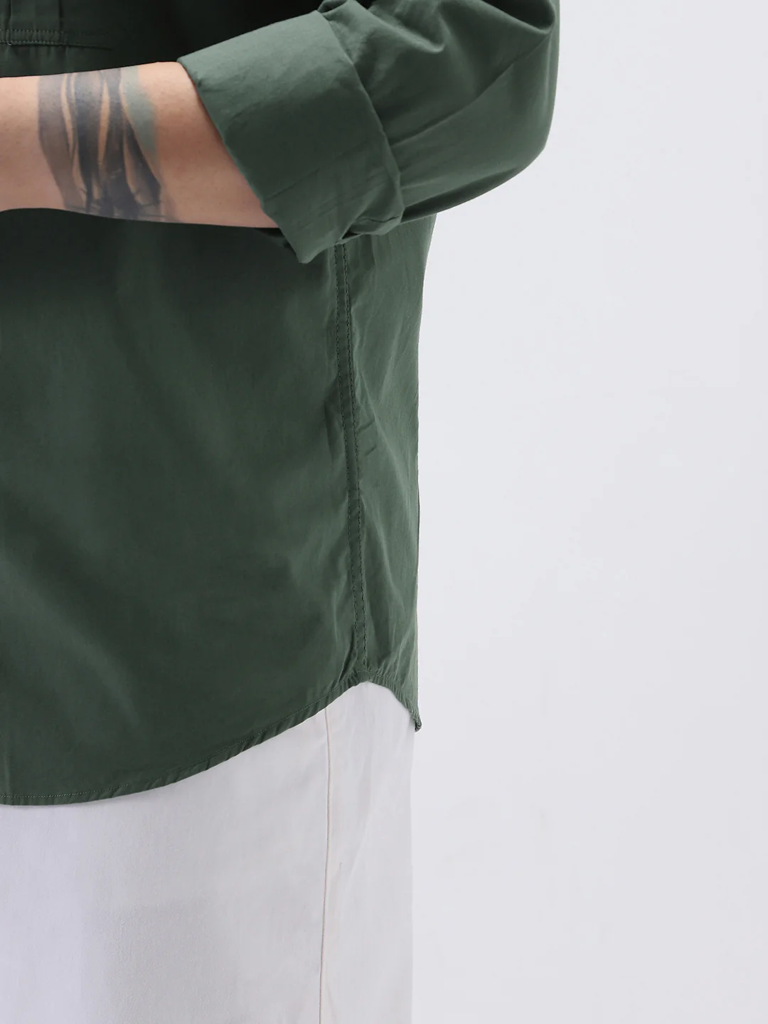 Plus Men's Sage Green Cotton Full Sleeve Regular Fit Casual Solid Shirt - Image 7