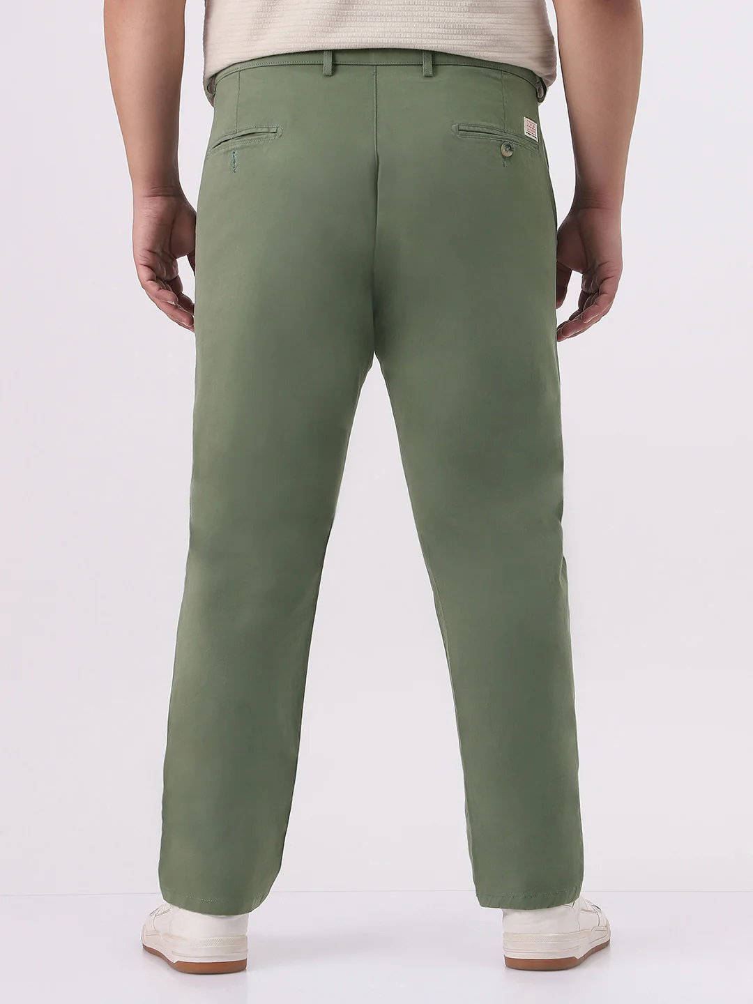 Plus Men's Sage Green Cotton Regular Fit Casual Chinos Trousers Stretch - Image 3