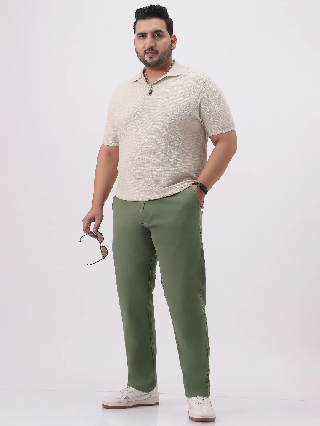 Plus Men's Sage Green Cotton Regular Fit Casual Chinos Trousers Stretch - Image 4