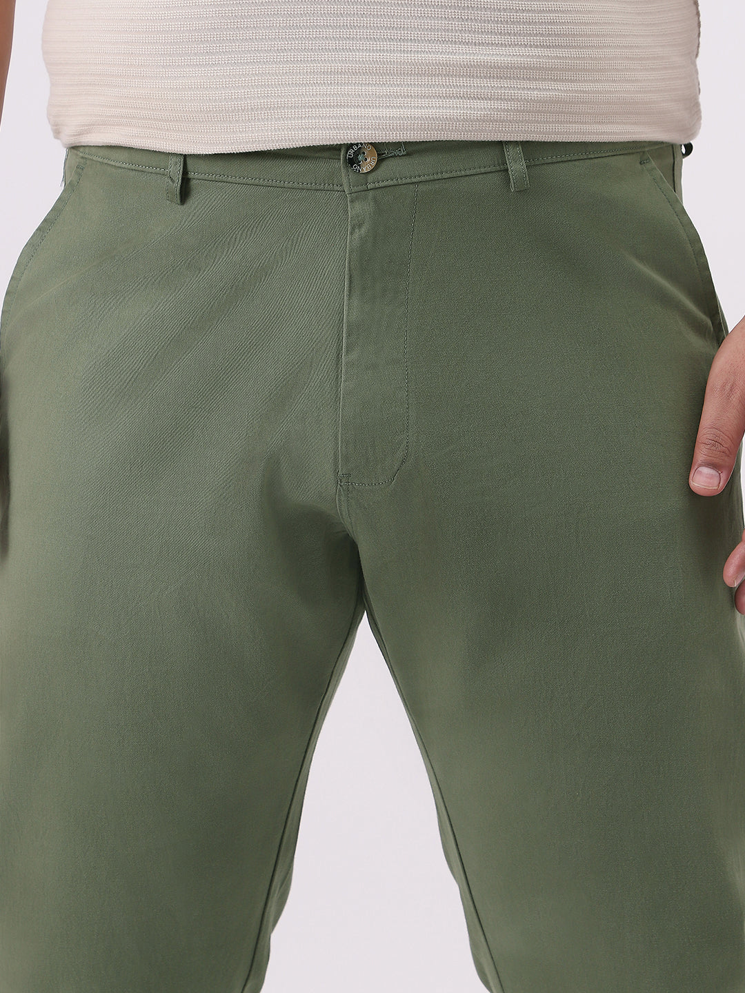 Plus Men's Sage Green Cotton Regular Fit Casual Chinos Trousers Stretch - Image 5