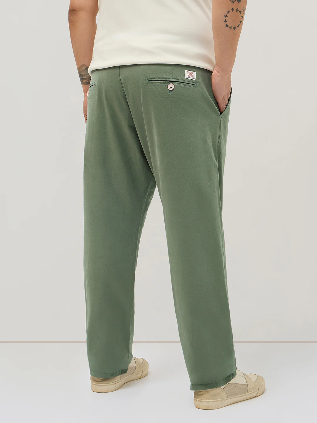 Plus Men's Sage Green Straight Fit Mid Rise Cotton Casual Chinos Trousers Stretch - Image 3