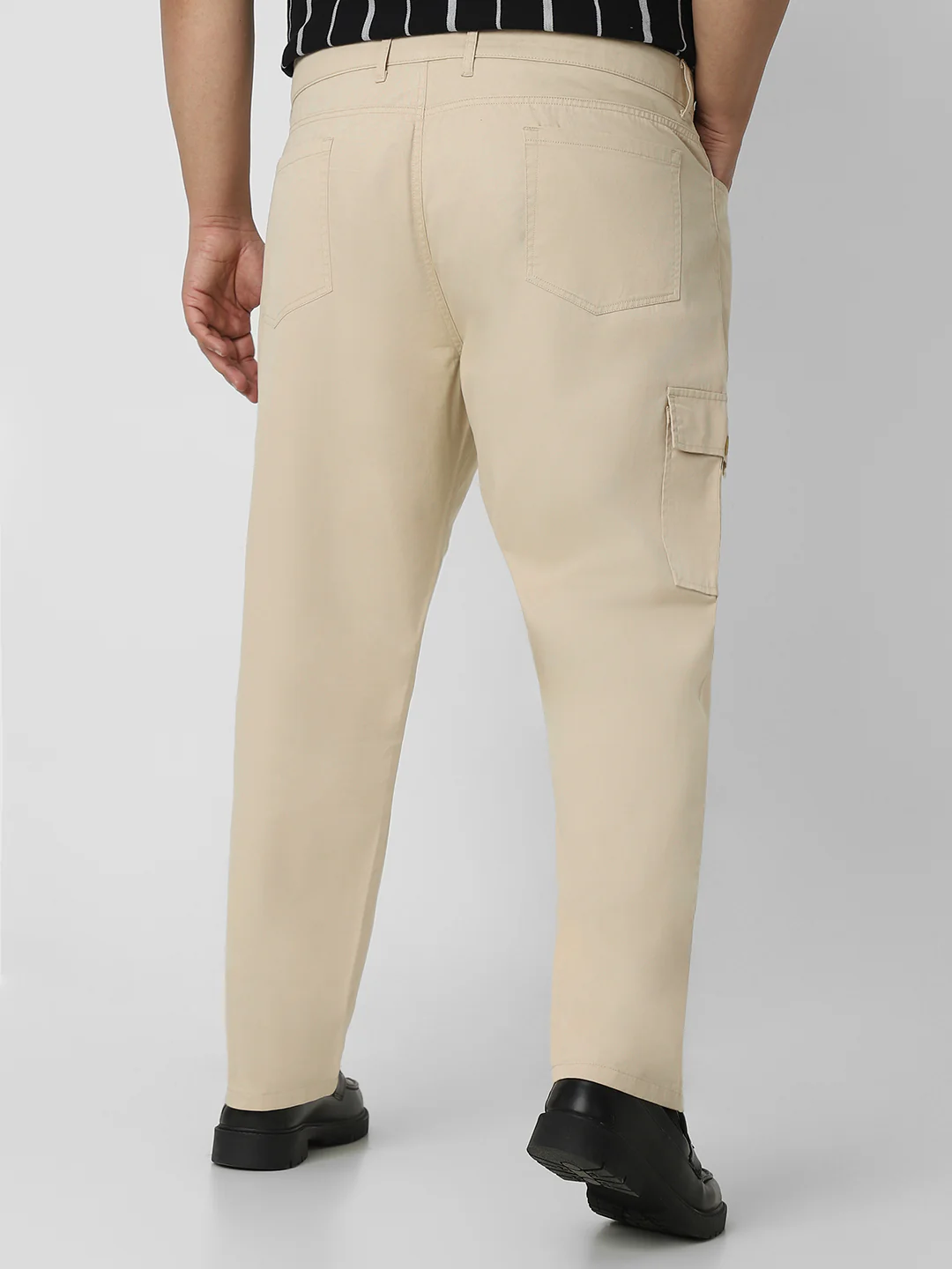 Plus Men's Sand Regular Fit Solid Cargo Chino Pant with 6 Pockets Stretchable - Image 3