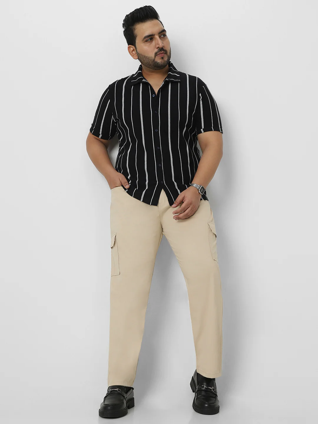 Plus Men's Sand Regular Fit Solid Cargo Chino Pant with 6 Pockets Stretchable - Image 4
