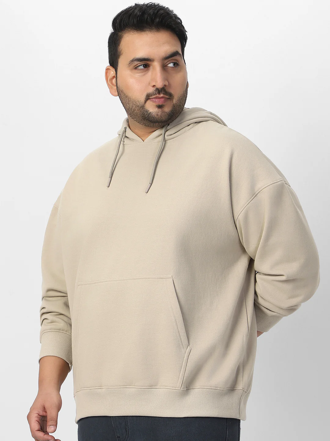 Plus Men's Silver Lining Cotton Solid Oversized Hooded Neck Sweatshirt - Image 2