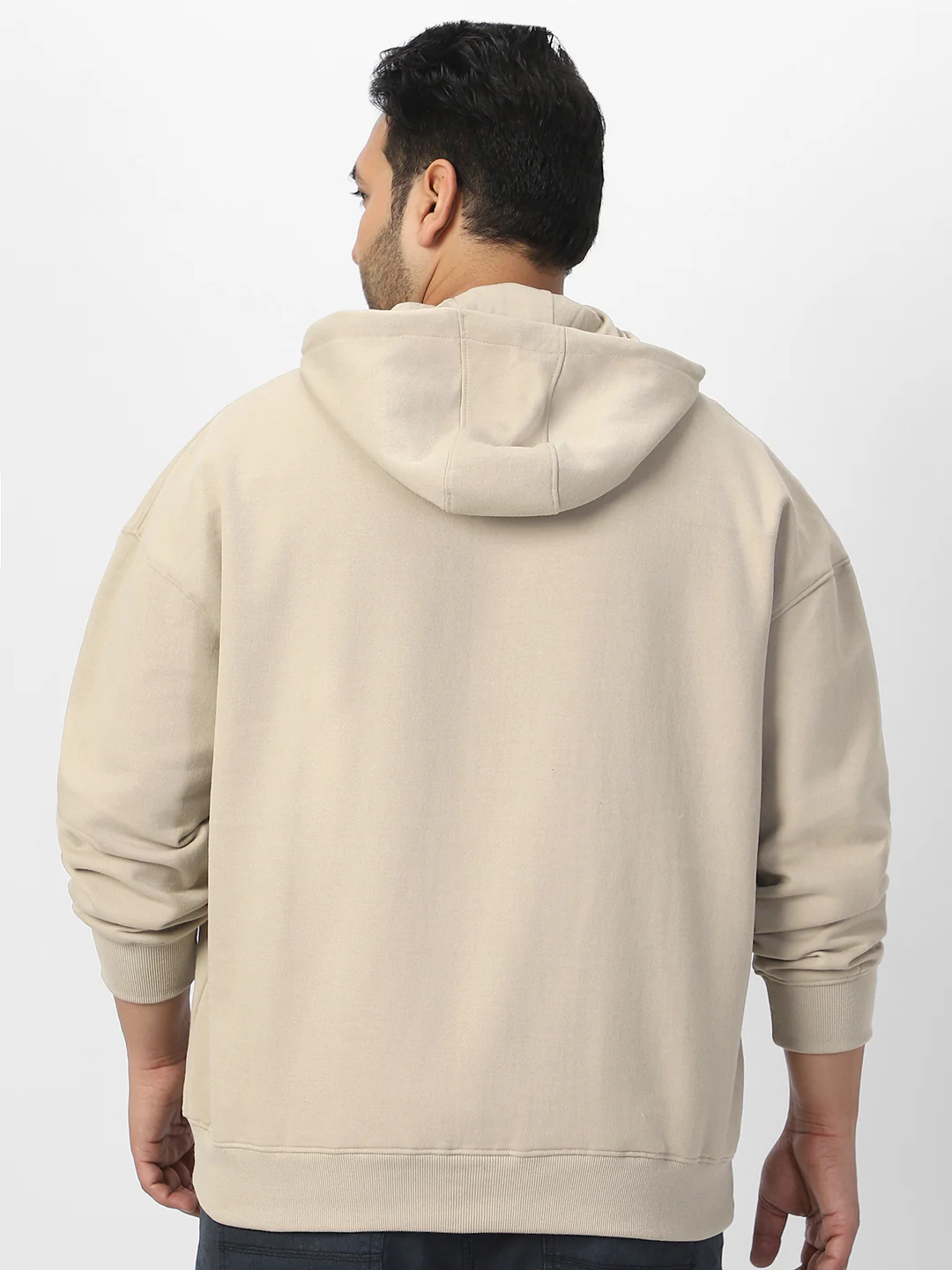 Plus Men's Silver Lining Cotton Solid Oversized Hooded Neck Sweatshirt - Image 3