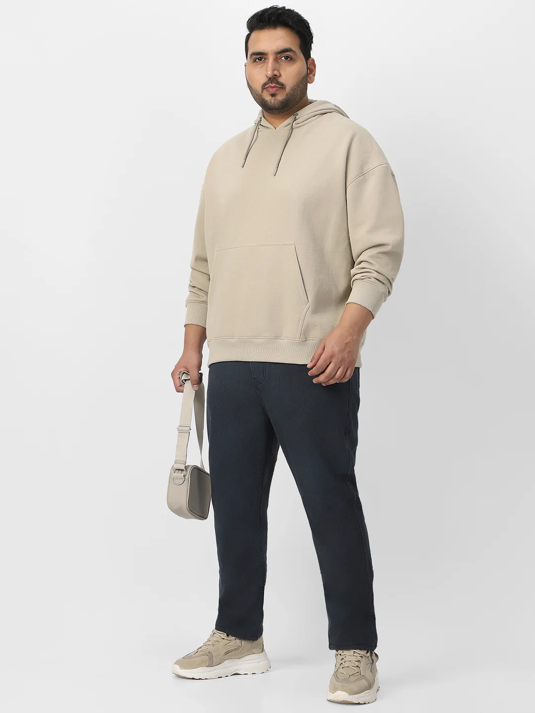 Plus Men's Silver Lining Cotton Solid Oversized Hooded Neck Sweatshirt - Image 4