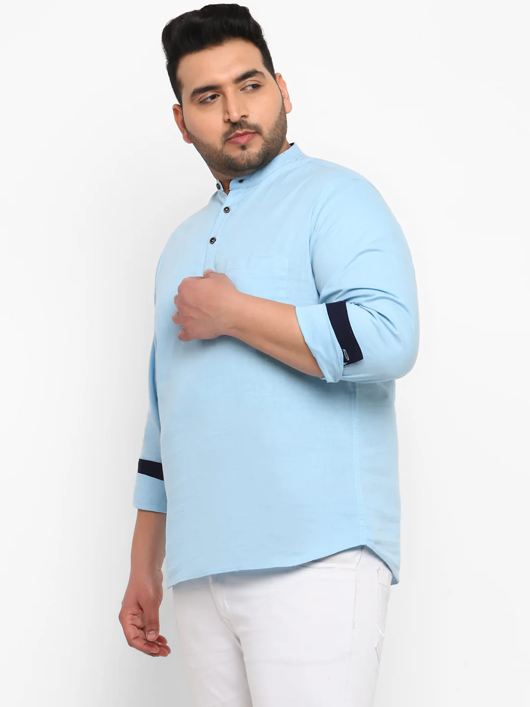 Plus Men's Sky Blue Cotton Full Sleeve Regular Fit Casual Solid Shirt - Image 2