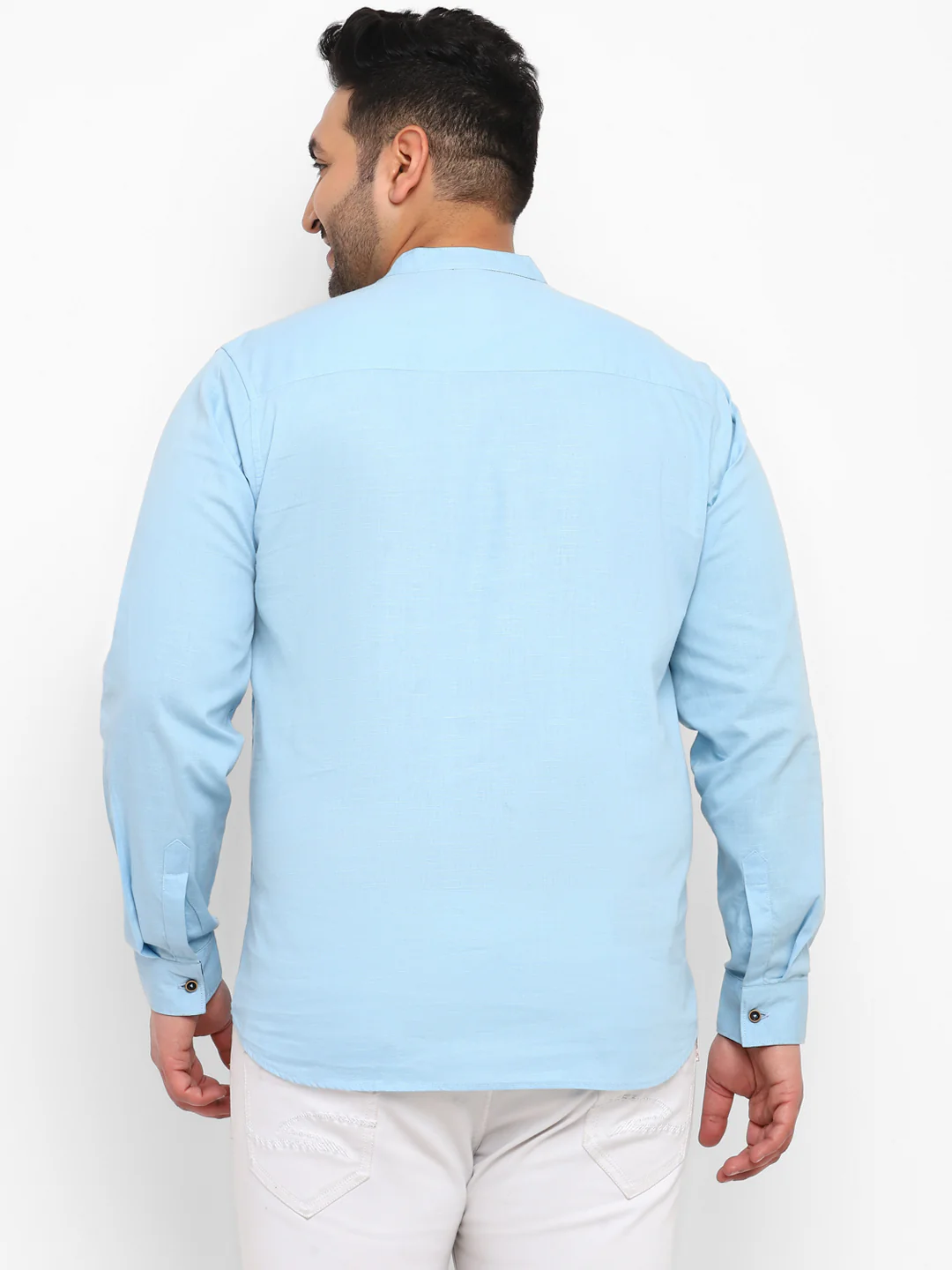 Plus Men's Sky Blue Cotton Full Sleeve Regular Fit Casual Solid Shirt - Image 3