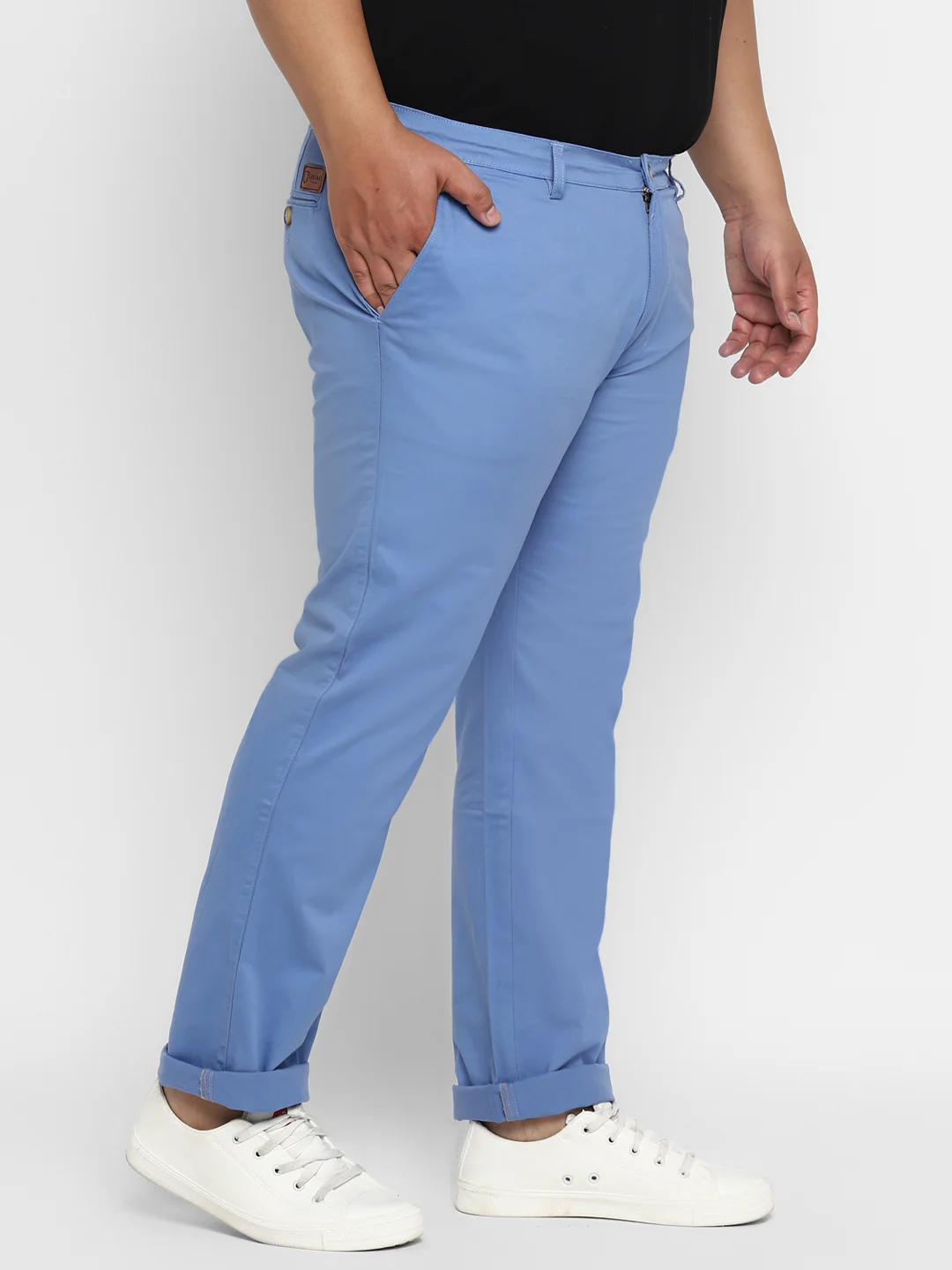 Plus Men's Sky Blue Cotton Regular Fit Casual Chino Pants Stretch - Image 3