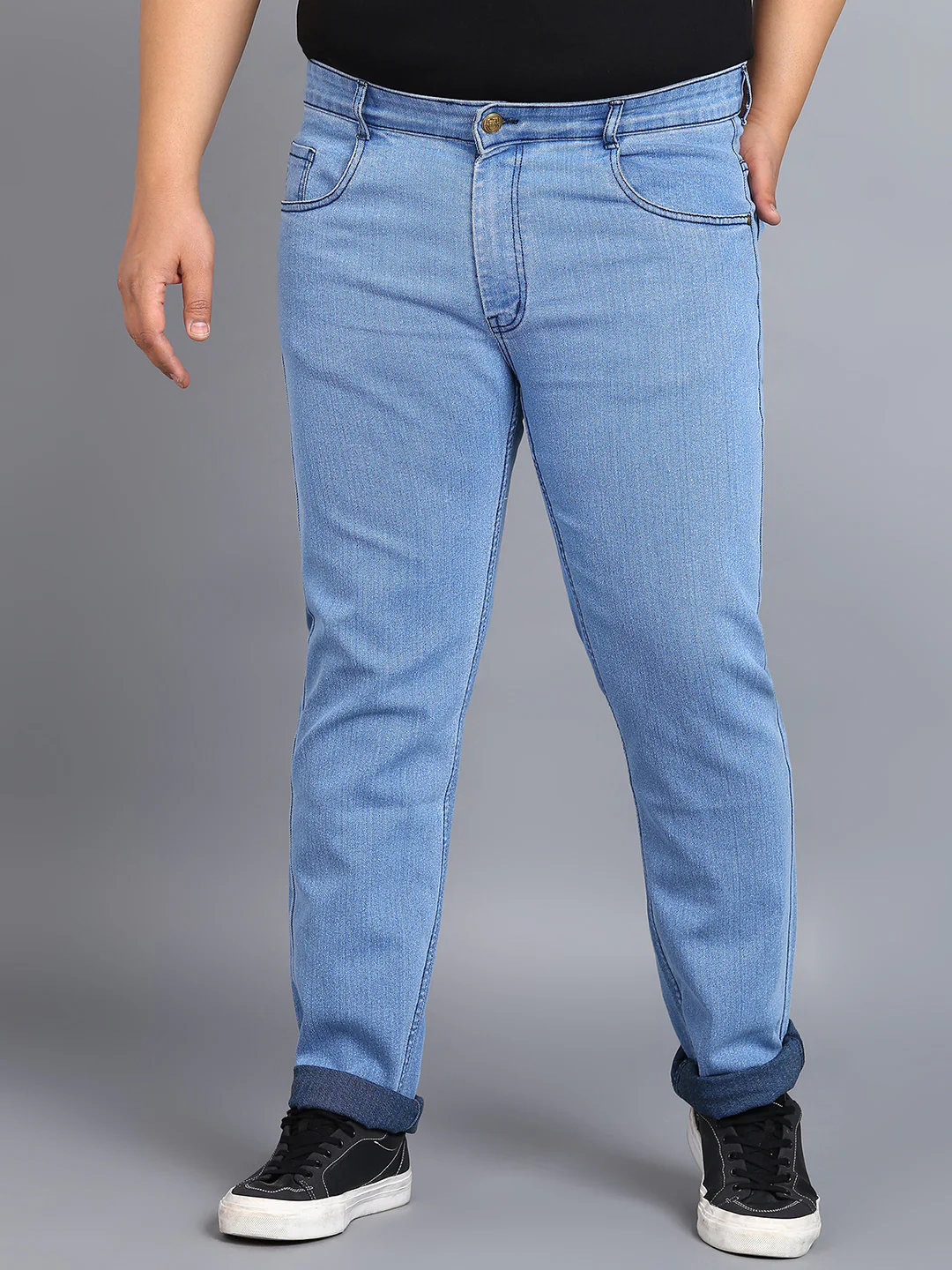 Plus Men's Sky Blue Regular Fit Washed Jeans Stretchable - Image 2