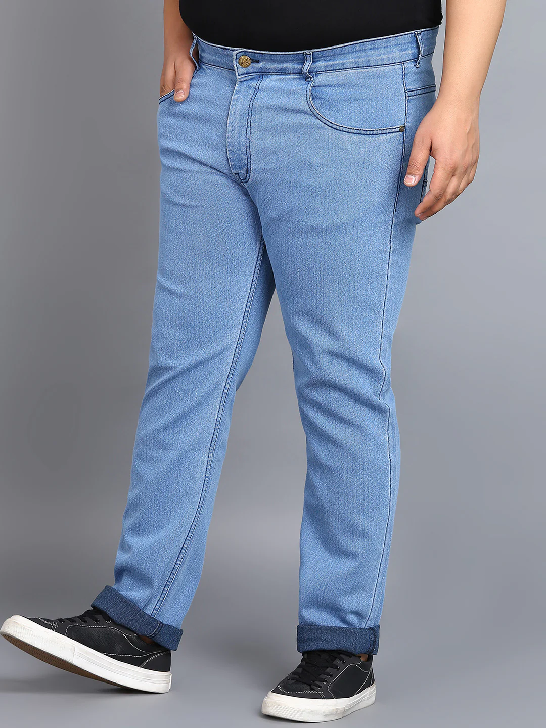 Plus Men's Sky Blue Regular Fit Washed Jeans Stretchable - Image 3