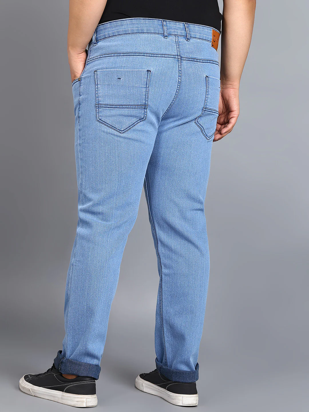 Plus Men's Sky Blue Regular Fit Washed Jeans Stretchable - Image 4