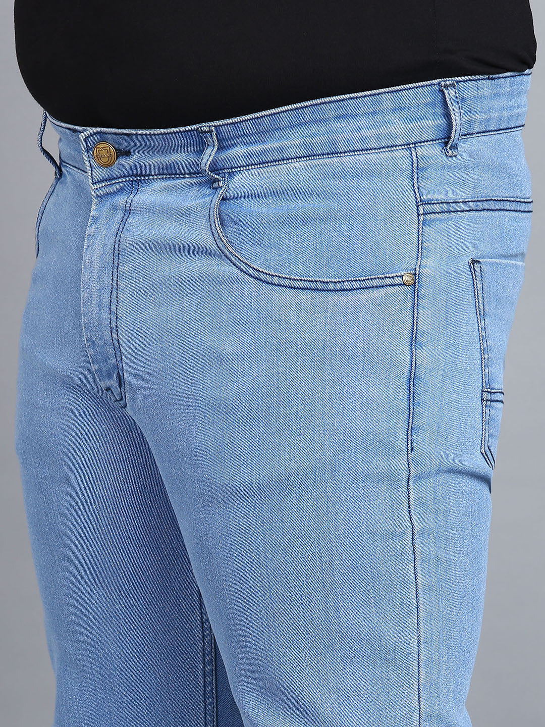 Plus Men's Sky Blue Regular Fit Washed Jeans Stretchable - Image 6