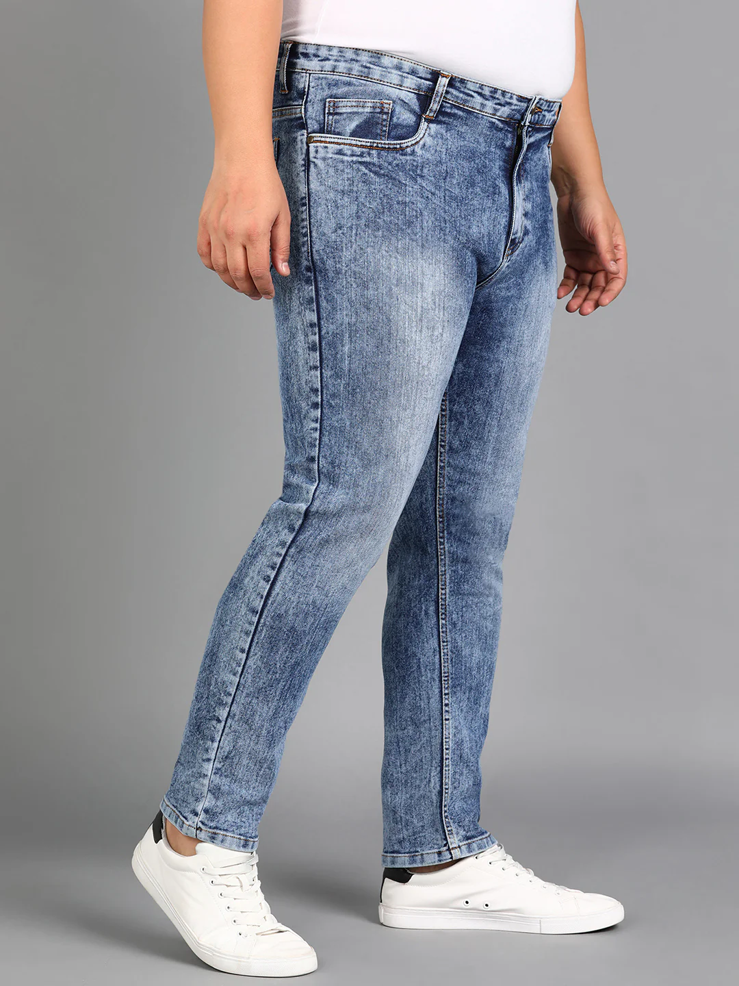 Plus Men's Sky Blue Slim Fit Washed Jeans Stretchable - Image 2