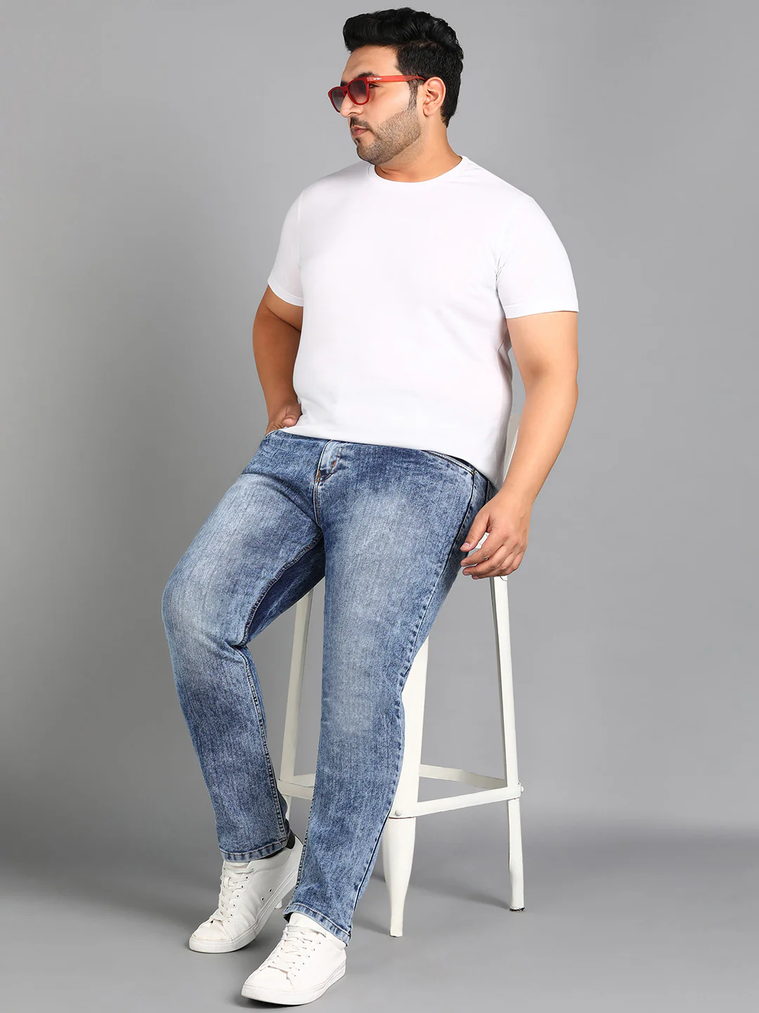 Plus Men's Sky Blue Slim Fit Washed Jeans Stretchable - Image 4