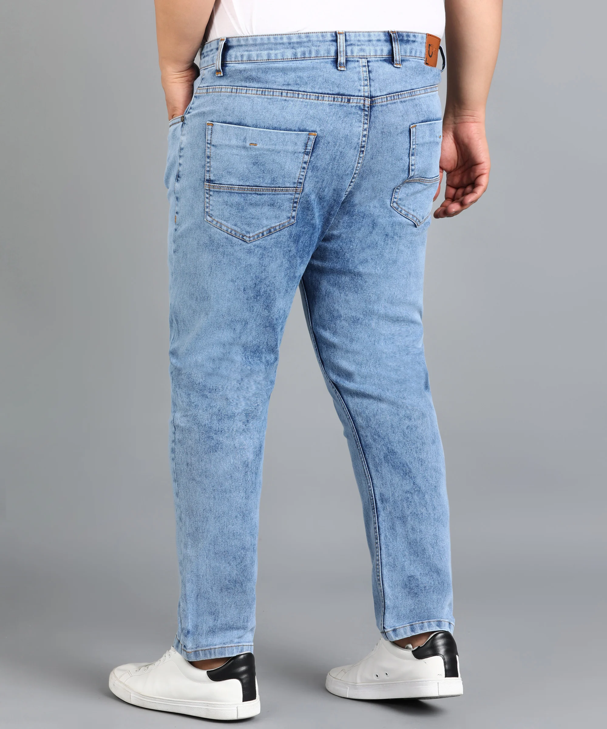 Plus Men's Sky Blue Slim Fit Washed Mild Distressed/Torn Jeans Stretchable - Image 3