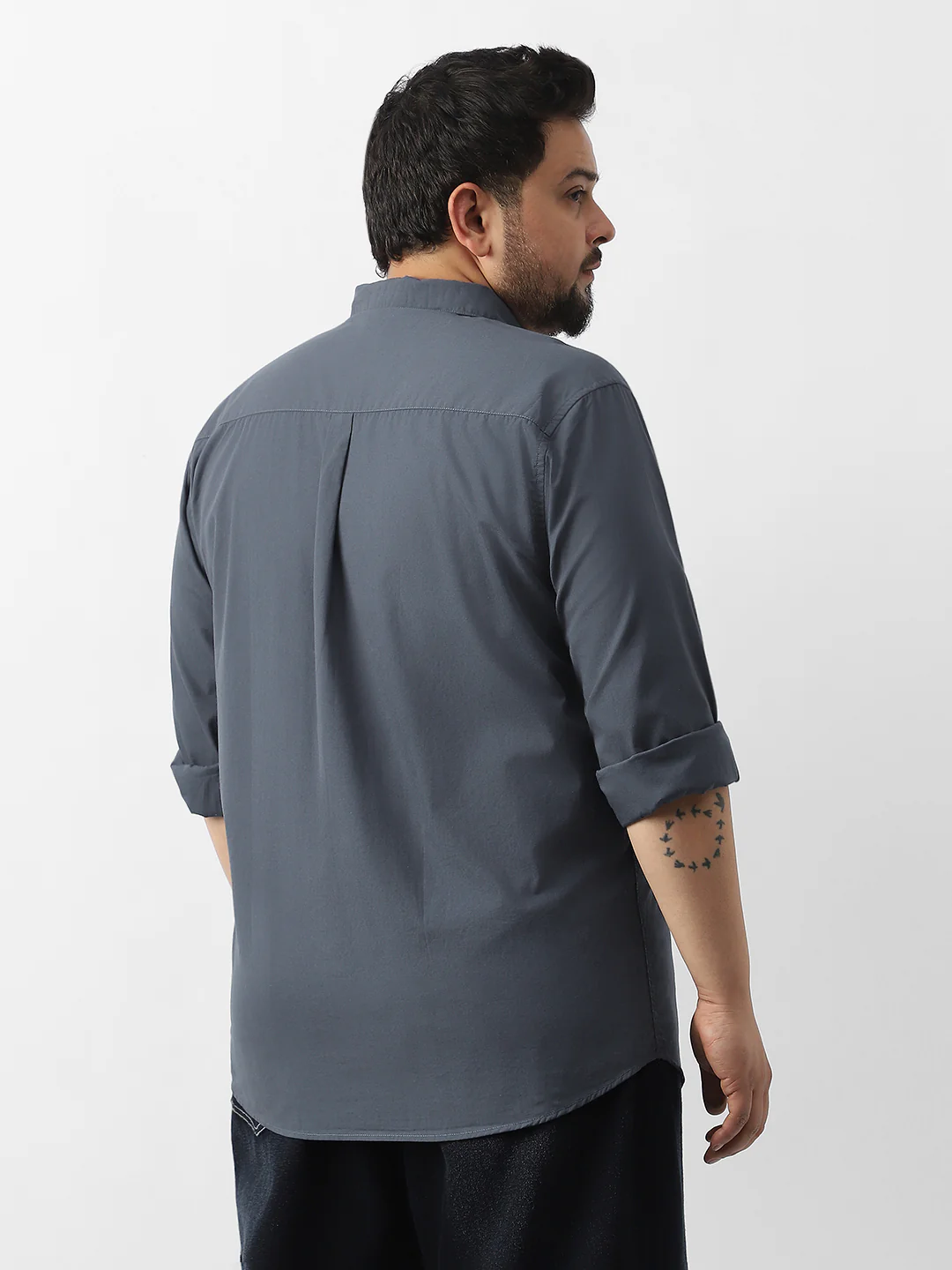Plus Men's Slate Blue Cotton Full Sleeve Regular Fit Casual Solid Shirt - Image 4