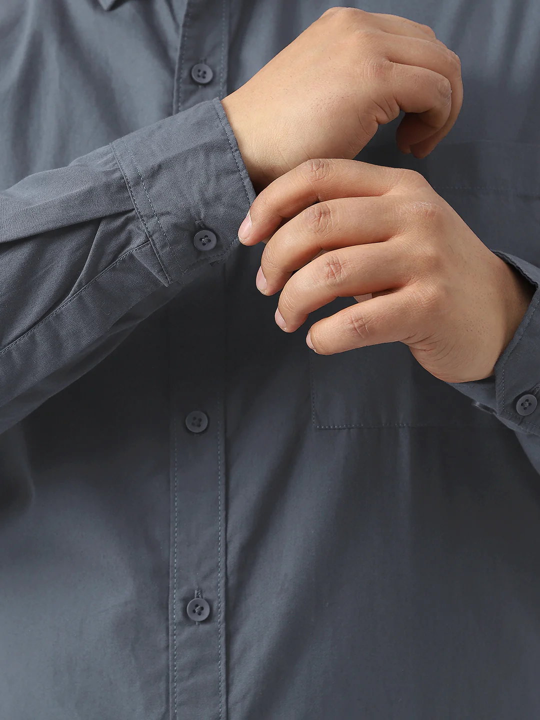 Plus Men's Slate Blue Cotton Full Sleeve Regular Fit Casual Solid Shirt - Image 7