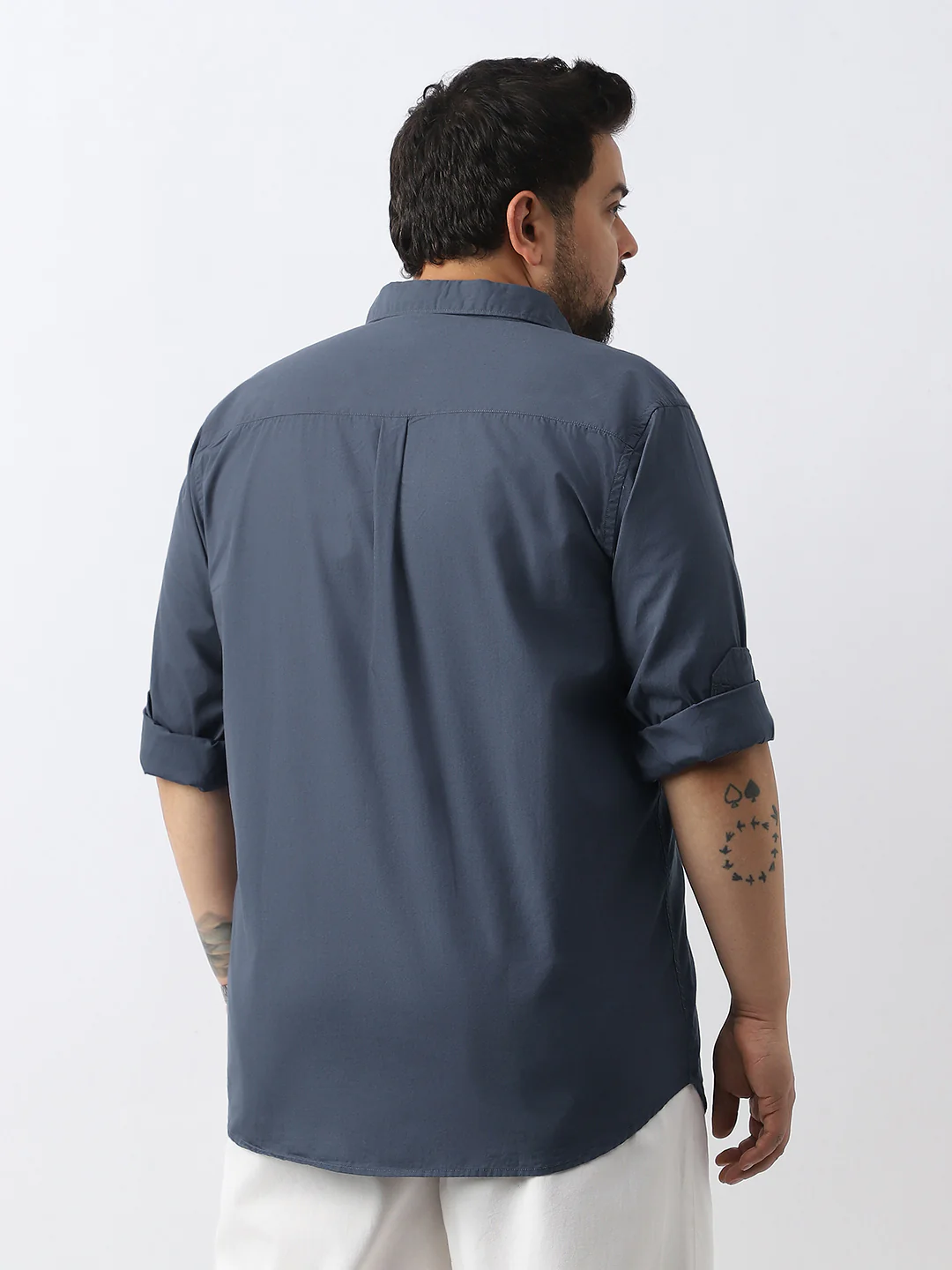 Plus Men's Slate Blue Cotton Full Sleeve Regular Fit Casual Solid Shirt - Image 4