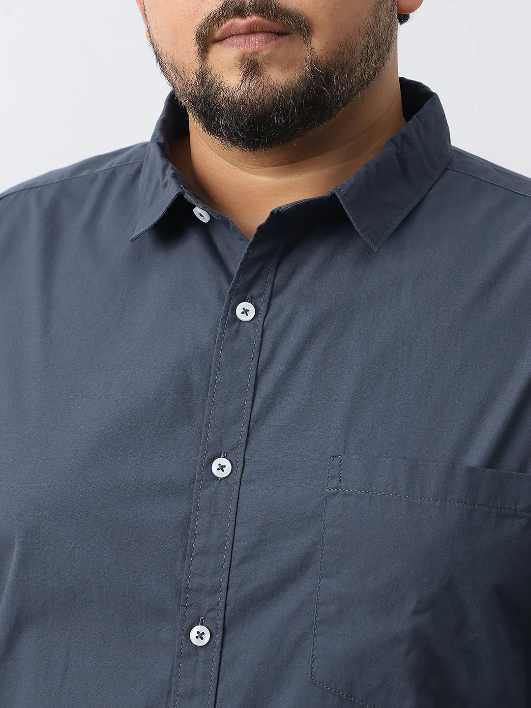 Plus Men's Slate Blue Cotton Full Sleeve Regular Fit Casual Solid Shirt - Image 6