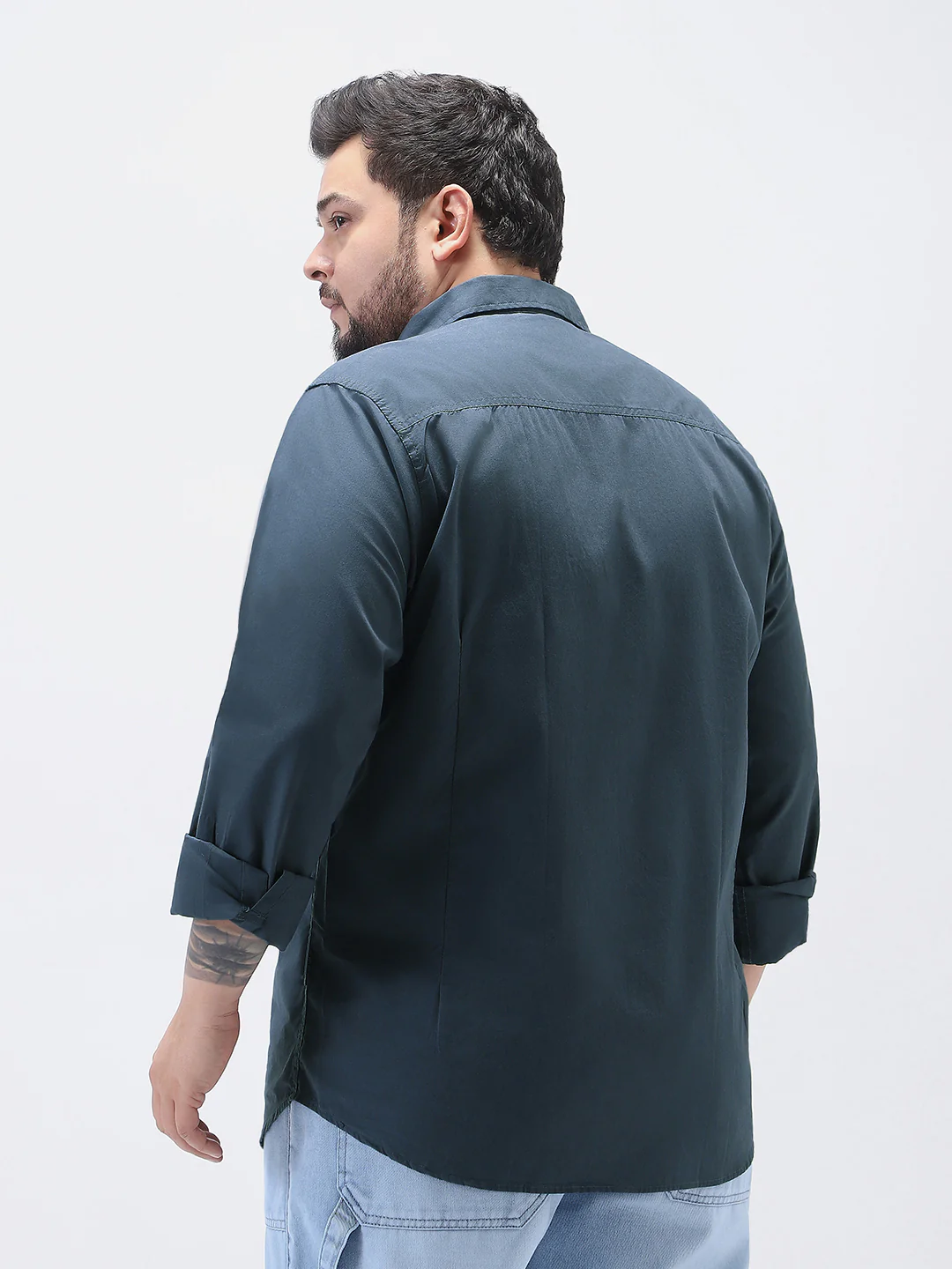 Plus Men's Slate Blue Cotton Full Sleeve Regular Fit Casual Solid Shirt - Image 4