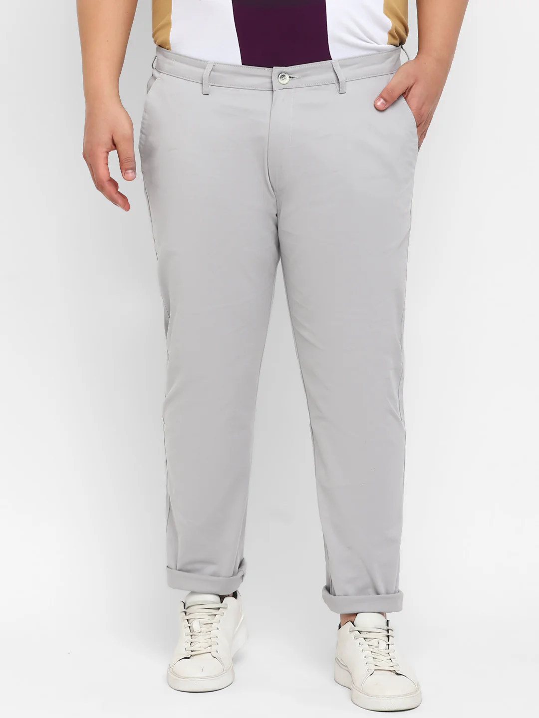 Plus Men's Steel Blue Cotton Regular Fit Casual Chinos Trousers Stretch - Image 2