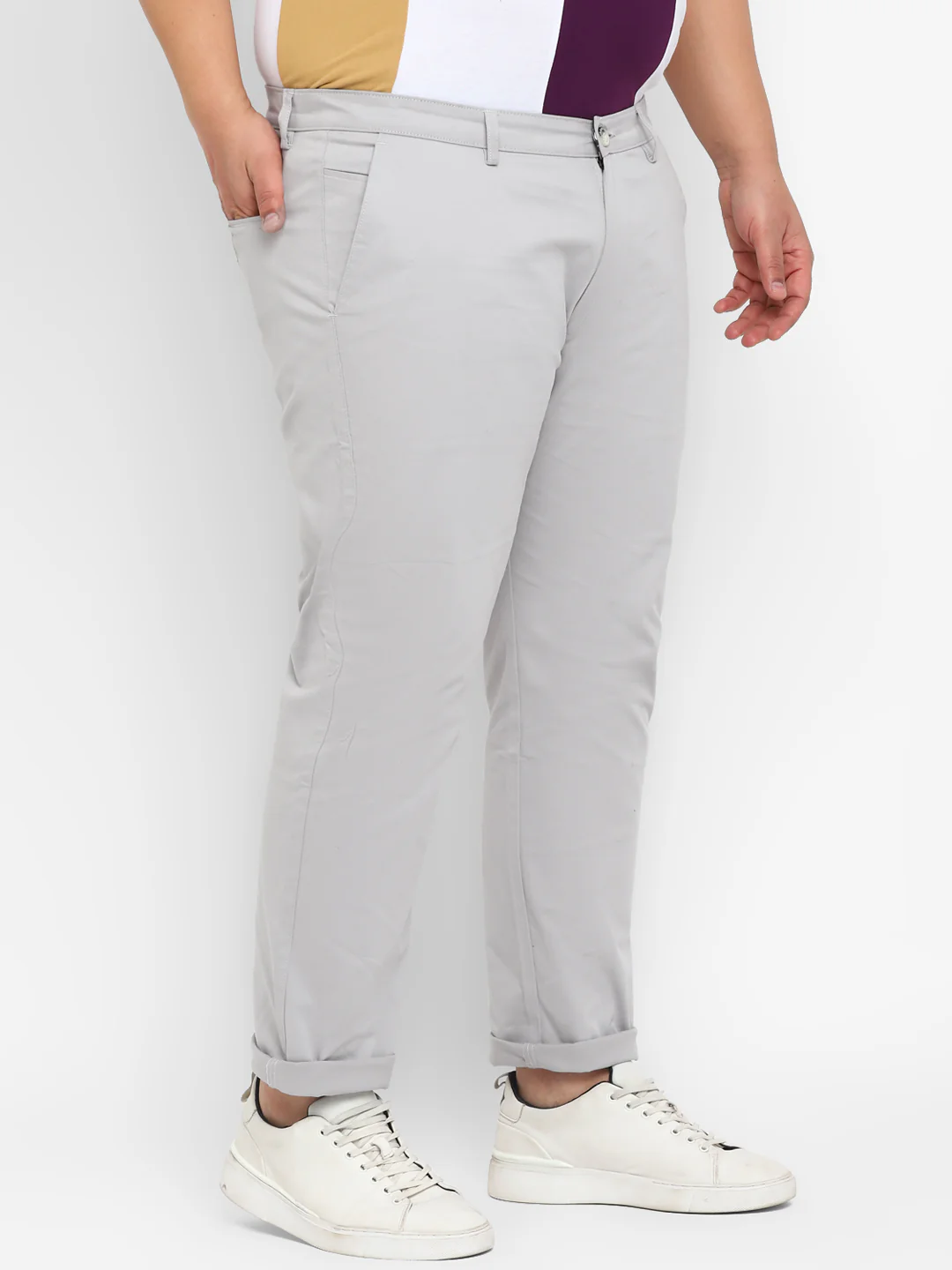 Plus Men's Steel Blue Cotton Regular Fit Casual Chinos Trousers Stretch - Image 3