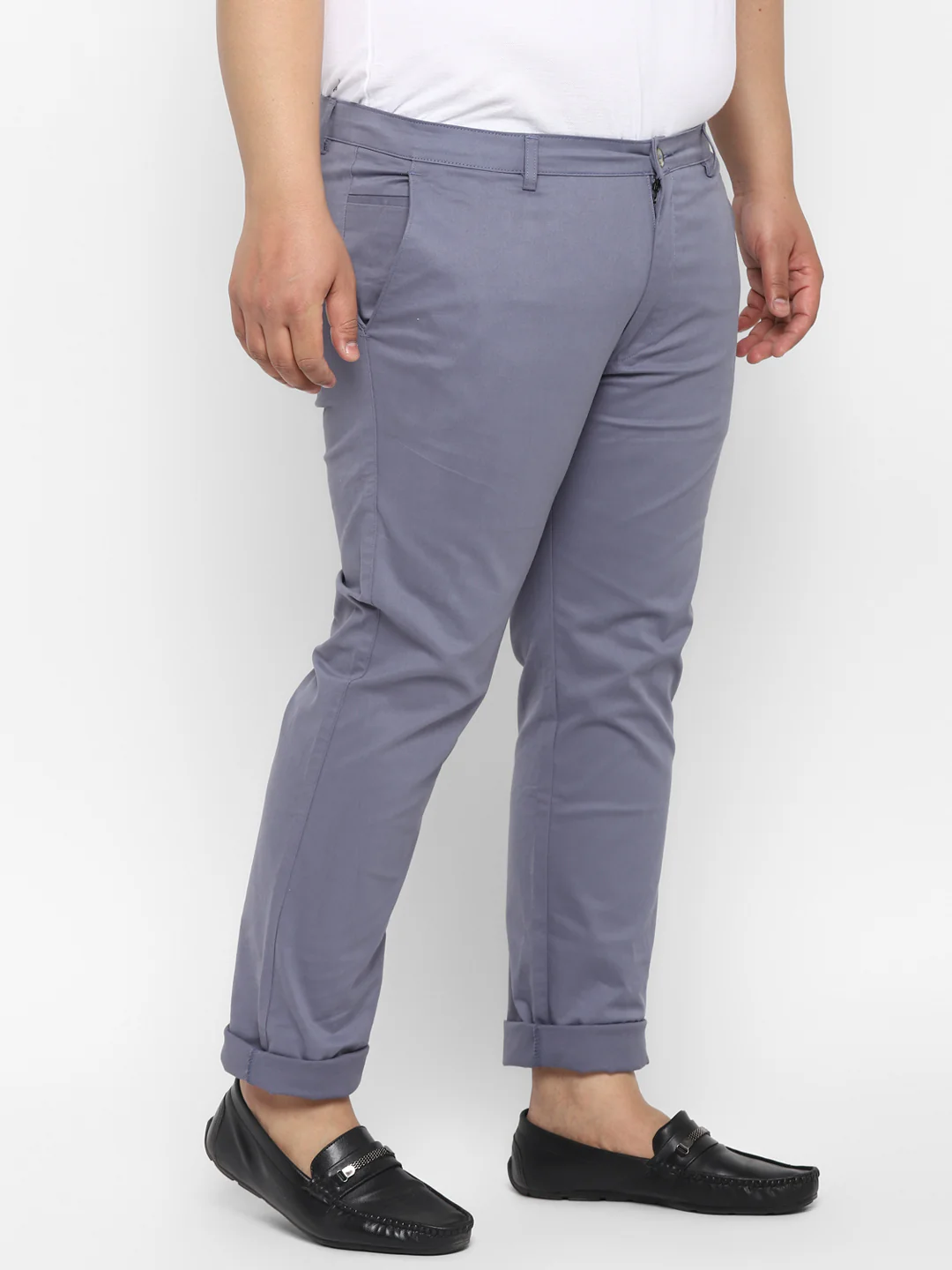 Plus Men's Steel Blue Cotton Regular Fit Casual Chinos Trousers Stretch - Image 3