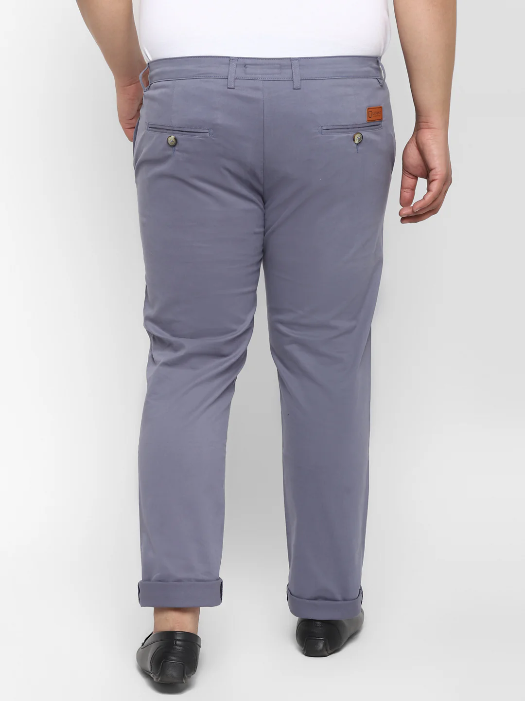 Plus Men's Steel Blue Cotton Regular Fit Casual Chinos Trousers Stretch - Image 4
