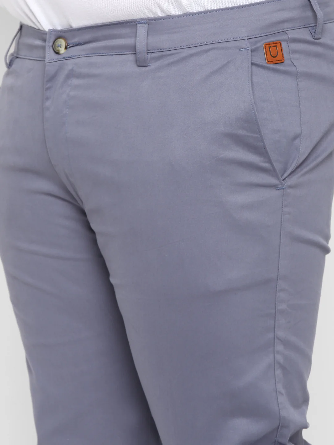 Plus Men's Steel Blue Cotton Regular Fit Casual Chinos Trousers Stretch - Image 5