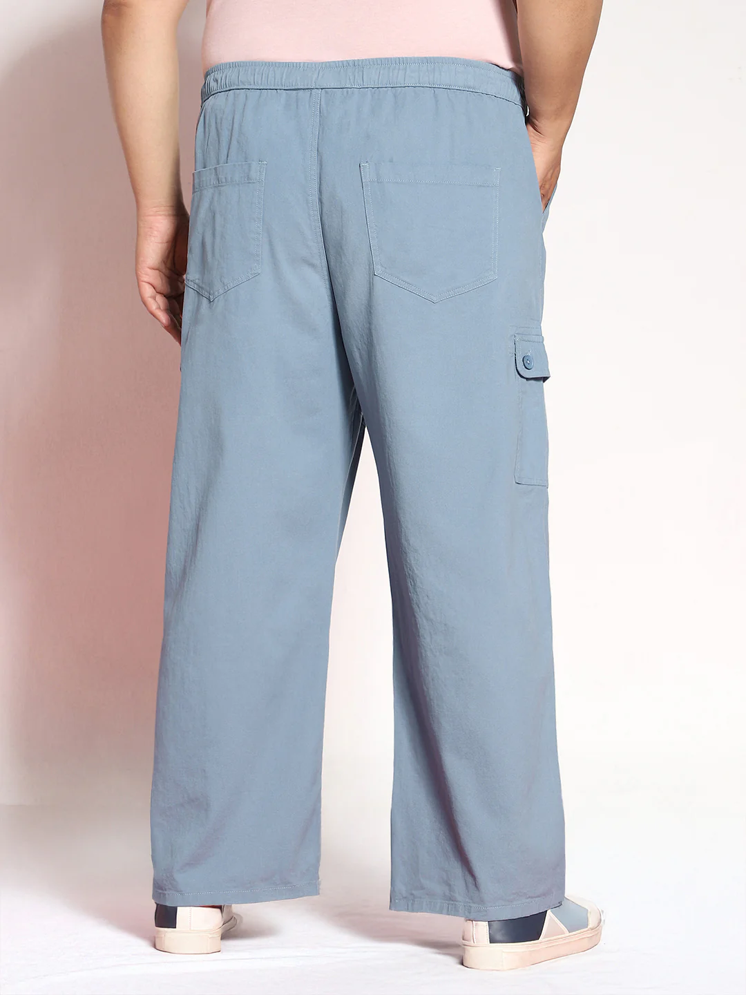 Plus Men's Steel Blue Loose Baggy Fit Cargo Jogger Chino Pant with 6 Pockets Stretchable - Image 3