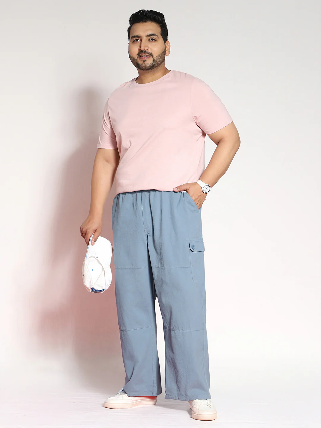 Plus Men's Steel Blue Loose Baggy Fit Cargo Jogger Chino Pant with 6 Pockets Stretchable - Image 4
