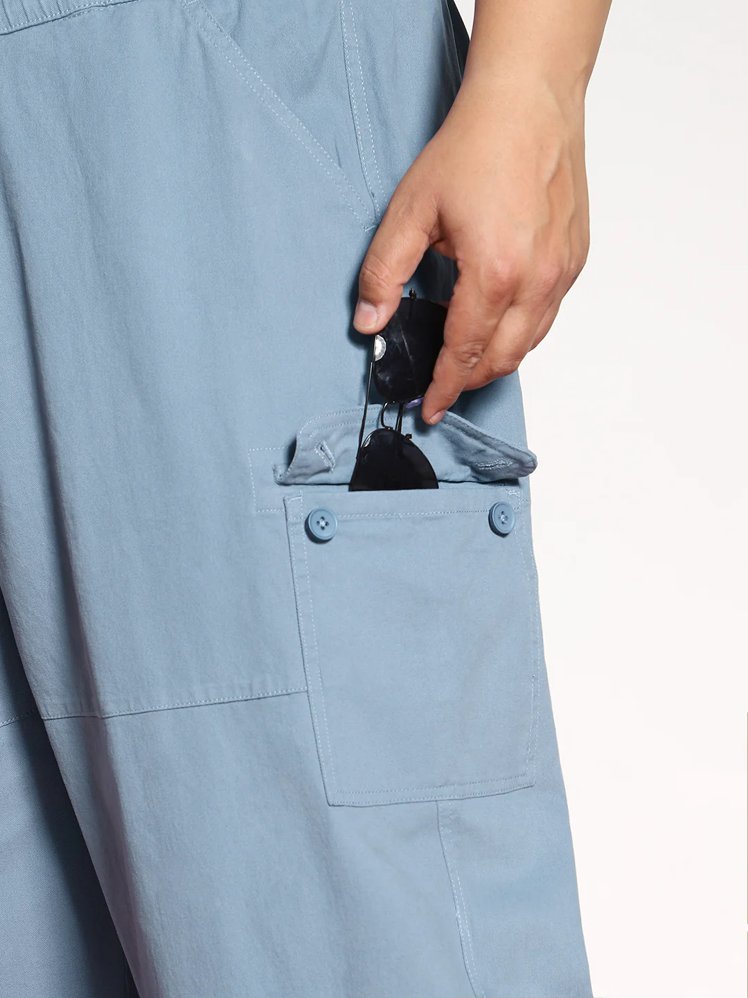 Plus Men's Steel Blue Loose Baggy Fit Cargo Jogger Chino Pant with 6 Pockets Stretchable - Image 5