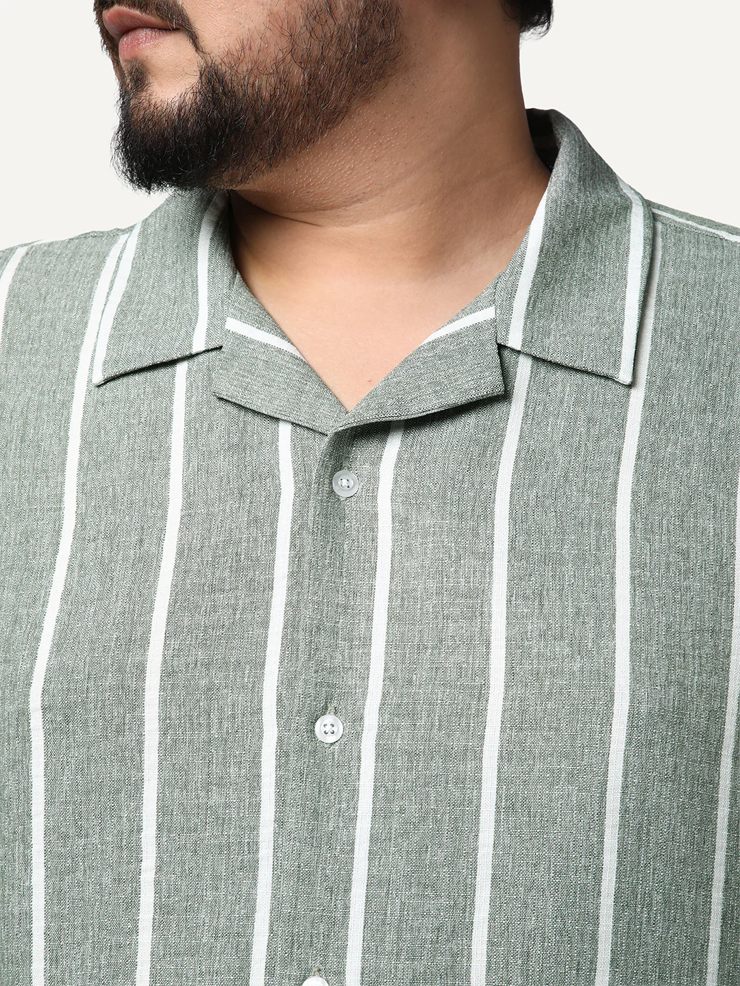 Plus Men's Steel Cotton Half Sleeve Relaxed Fit Linen Striped Shirt with Cuban Collar - Image 5
