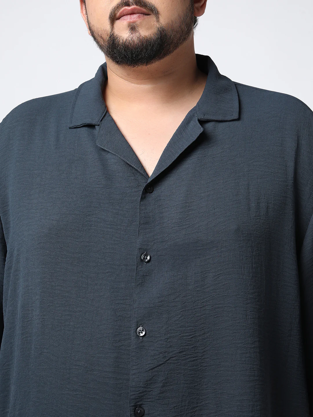 Plus Men's Steel Cotton Half Sleeve Relaxed Fit Textured Shirt with Cuban Collar - Image 5
