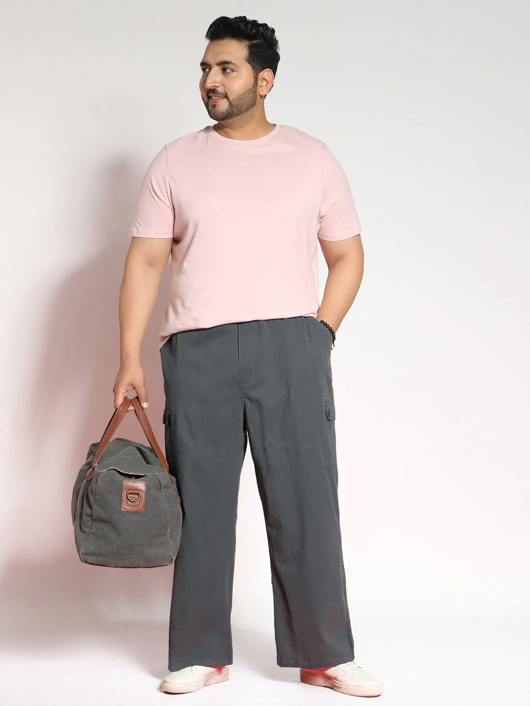 Plus Men's Steel Grey Loose Baggy Fit Cargo Jogger Chino Pant with 6 Pockets Stretchable - Image 4