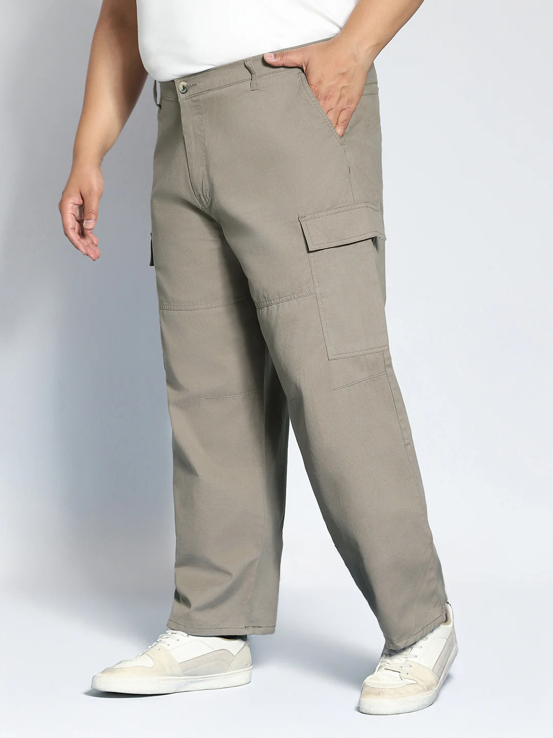 Plus Men's Steel Grey Loose Baggy Fit Solid Cargo Chino Pant with 6 Pockets Non-Stretchable - Image 2