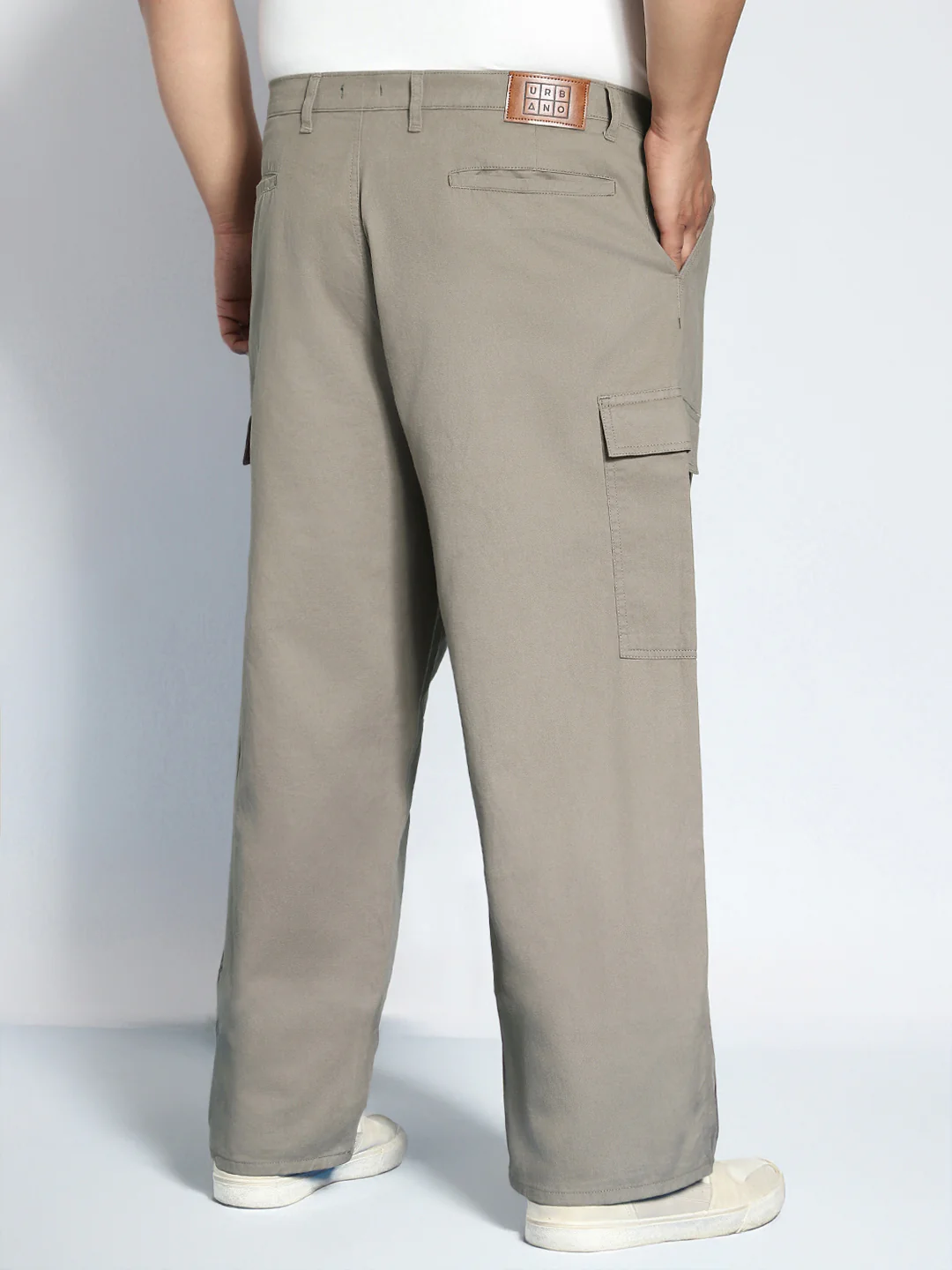 Plus Men's Steel Grey Loose Baggy Fit Solid Cargo Chino Pant with 6 Pockets Non-Stretchable - Image 3