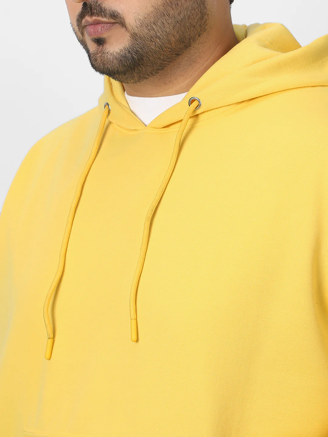 Plus Men's Sun Yellow Cotton Solid Oversized Hooded Neck Sweatshirt - Image 5
