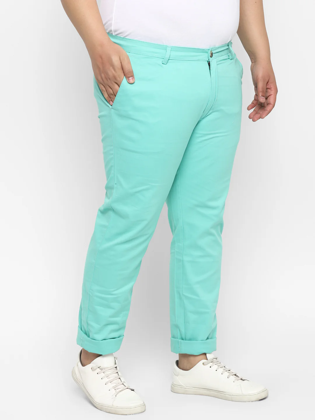 Plus Men's Teal Green Cotton Regular Fit Casual Chinos Trousers Stretch - Image 3