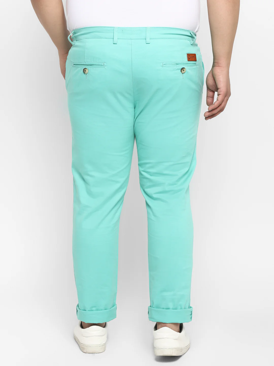 Plus Men's Teal Green Cotton Regular Fit Casual Chinos Trousers Stretch - Image 4