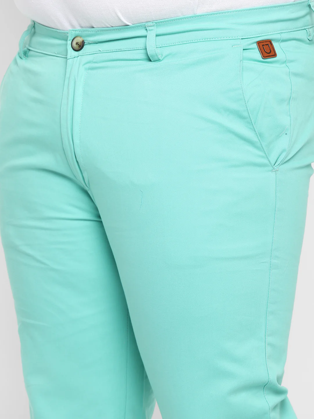 Plus Men's Teal Green Cotton Regular Fit Casual Chinos Trousers Stretch - Image 5