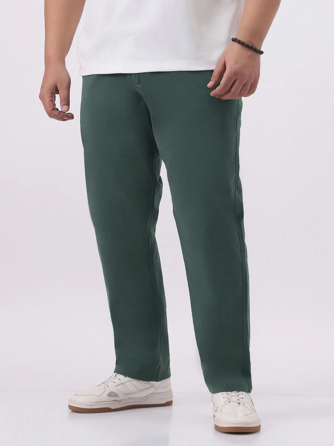 Plus Men's Teal Green Cotton Regular Fit Casual Chinos Trousers Stretch