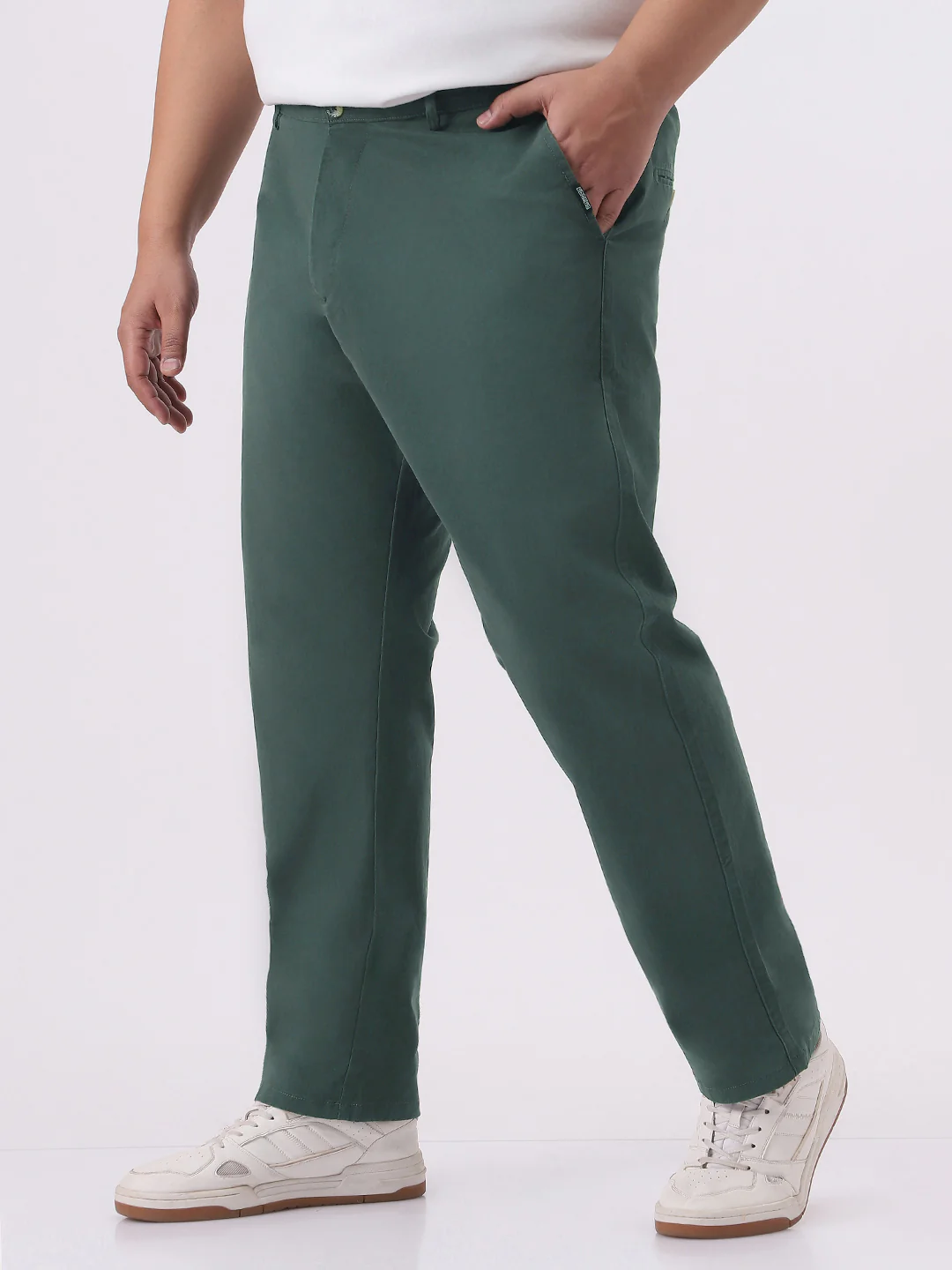 Plus Men's Teal Green Cotton Regular Fit Casual Chinos Trousers Stretch - Image 2